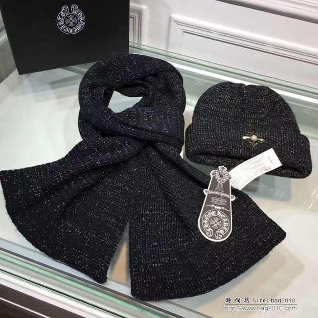 克羅心Chrome Hearts 2018早秋 情侶款加厚羊毛圍巾帽子套裝 男女同款 LLWJ8603